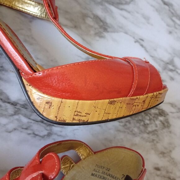 Anne Michelle Orange Double Buckle Sandals Size 7.5 - Picture 12 of 13